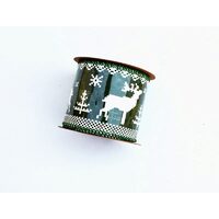 Rola panglica sintetica - 6x27cm - verde cu ren alb - ANT-CH