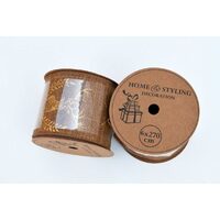 Rola panglica sintetica - 6x27cm - natur cu ren auriu - ANT-CH