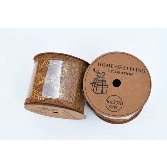 Rola panglica sintetica - 6x27cm - natur cu ren auriu - ANT-CH