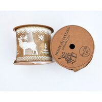 Rola panglica sintetica - 6x27cm - natur cu ren alb - ANT-CH