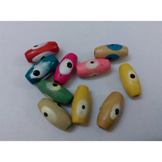 Set 10 margele lemn multicolore, ovale - 1.5cm - C.ART