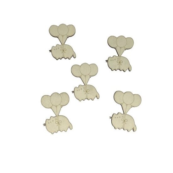 Set 5 figurine lemn - pisica pufoasa cu baloane - C-ART