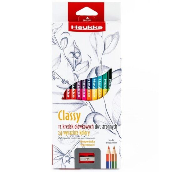 609009 HEYKKA crayons Classy doublesided triangle with a sharpener, 12 pcs/pack