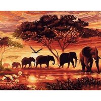 LICH9IDARE STOC - PN019-Y Set pictura pe numere Elephants at Sunset - F-ART