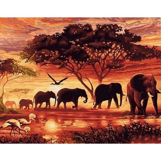 LICH9IDARE STOC - PN019-Y Set pictura pe numere Elephants at Sunset - F-ART