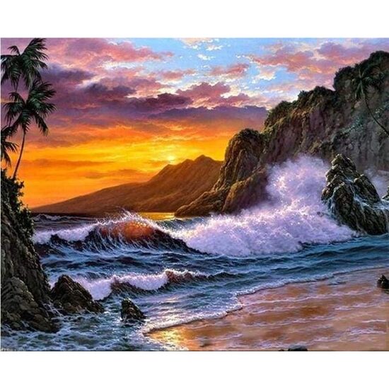 PN1024-Y Paint by numbers Figured_Art Cliff and Waves 40x50cm already framed