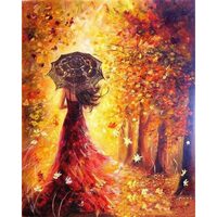 LICHIDARE STOC - PN012-Y Set pictura pe numere Autumn Forest and Woman with Umbrella - F-ART