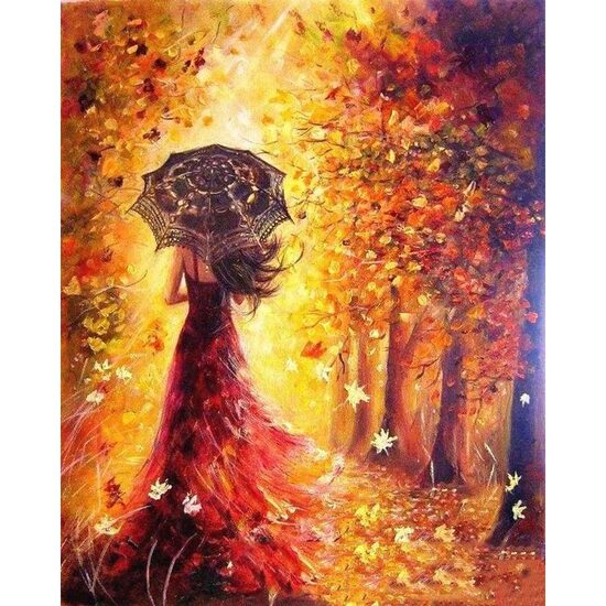 LICHIDARE STOC - PN012-Y Set pictura pe numere Autumn Forest and Woman with Umbrella - F-ART
