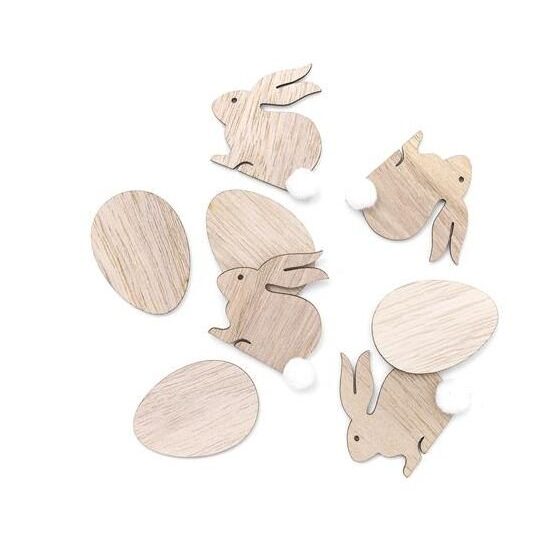 DPDN-165 WOODEN BUNNIES AND EGGS 4 CM, 8 PCS NATURAL