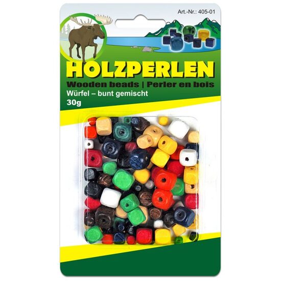 405-01 - Set 30 gr margele lemn colorate - cubice - Meyco
