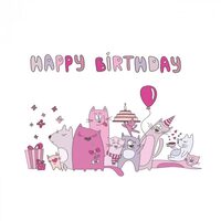 HB0002- Felicitare pisici roz - Happy Birthday - LIBR