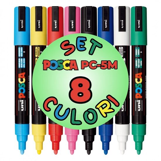 M1486 Marker UNI Posca PC-5M, varf rotund, 1.8-2.5mm, set 8 culori - LEG