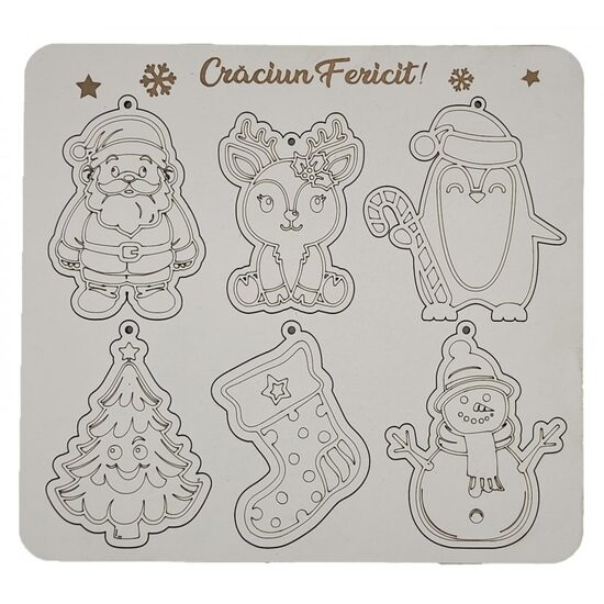 Placuta cadou - Set 6 figurine pt. pictat - Model 1 - Craciun - C-ART