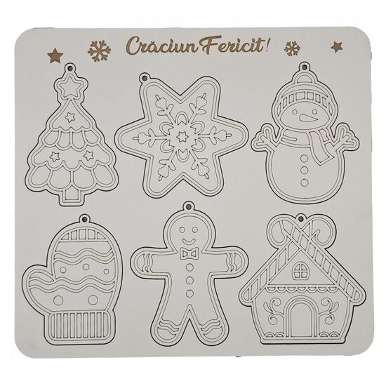Placuta cadou - Set 6 figurine pt. pictat - Model 3 - Craciun - C-ART