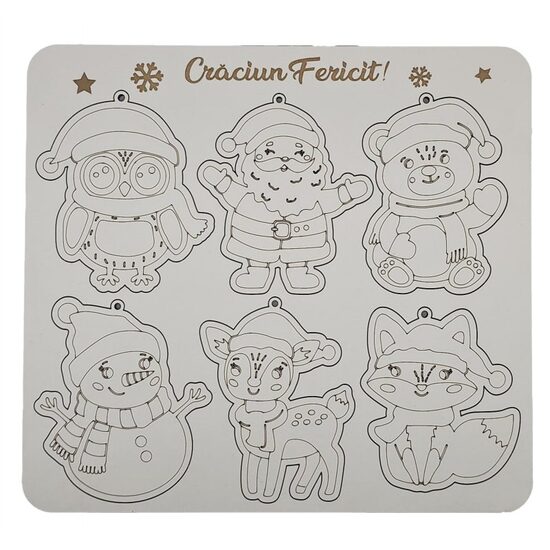 Placuta cadou - Set 6 figurine pt. pictat - Model 2 - Craciun - C-ART