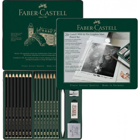 115224 Set 20 buc creioane GRAFIT MAT + Castell 9000 - Faber-Castell