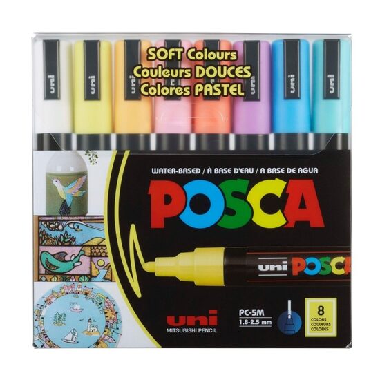 M1487 Marker UNI Posca PC-5M, varf rotund, 1.8-2.5mm, set 8 culori pastel- LEG