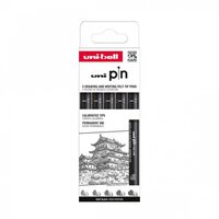 L262 Set 5x Liner UNI PIN-200 ASP008, pe baza de apa, varf 0.1-0.9mm, negru