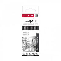 L263 Set 5x Liner UNI PIN-200 ASP009, pe baza de apa, varf 0.2-1.0mm, negru