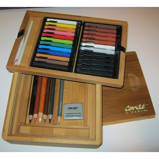 Set pastel + cutie din lemn de bambus - Conte a Paris