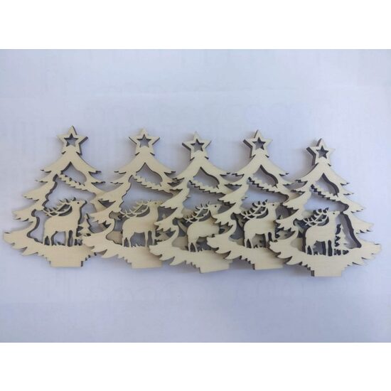 22878 Set 5 figurine lemn - nr.117 - pentru pictat - brad cu ren