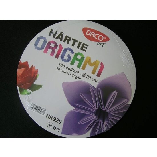 HR920 - Hartie origami rotunda 20 cm - 100 coli - 10 culori - DACO
