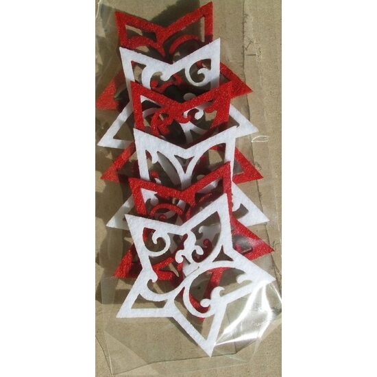 Set 6 figurine fetru - stele alb rosii dantelate - 23261 - Pentart