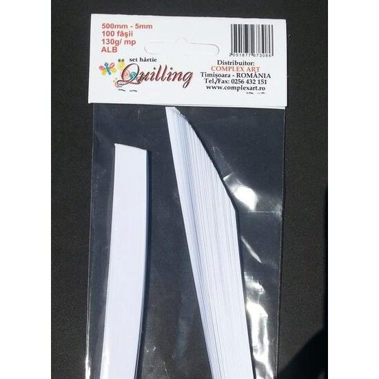 Hartie Quilling 500mm- 5mm-100 fasii - 130gr - ALB