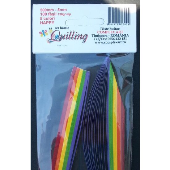 Hartie Quilling 500mm- 5mm-100 fasii - 5 culori - 130gr - HAPPY
