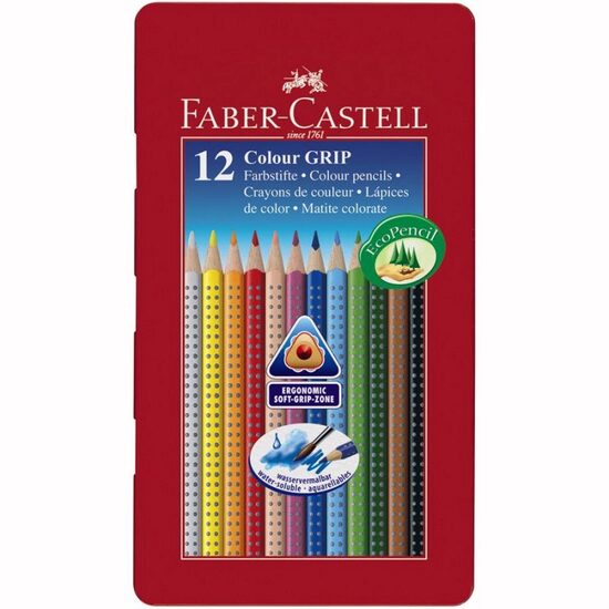 112413 Set 12 creioane colorate acuarela Grip 2001 cutie metal - Faber-Castell