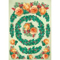 Hartie decoupage 80 gr, 50 x 70, Yellow roses and ivy Xmas - DFG303