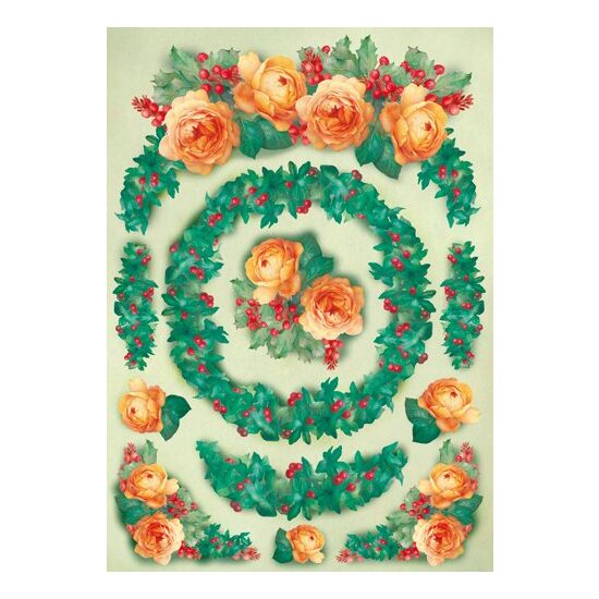 Hartie decoupage 80 gr, 50 x 70, Yellow roses and ivy Xmas - DFG303