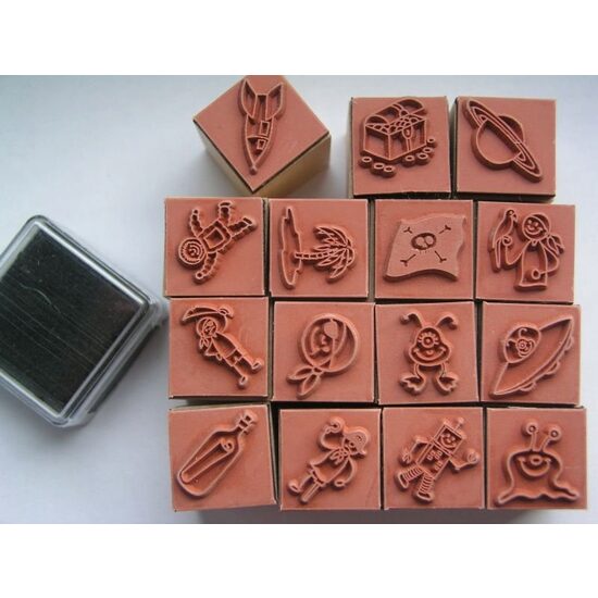 20-4888486 Set 15 stampile + 1 tus Heyda - Pirates & Space