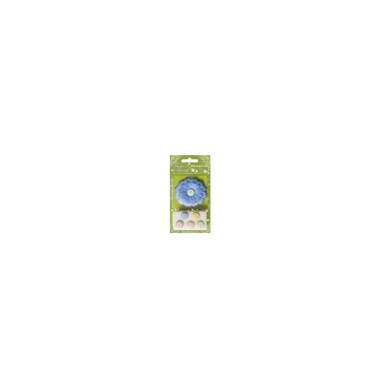 PCF014Z - Set 5 butoni fixare + 12 flori hartie albastre - Stamperia