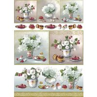 DFG373 - Hartie decoupage 80 gr, 50 x 70 - vases with white flowers and pastries