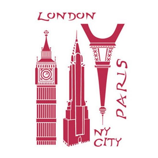 KSG247 - sablon Stamp - 21x29,7 London, Paris, NY