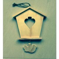 Suport decorativ lemn, de agatat - casuta cu pasare - PENT