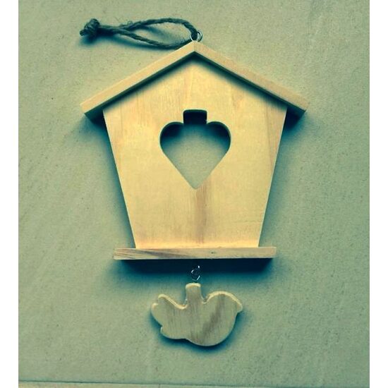 Suport decorativ lemn, de agatat - casuta cu pasare - PENT