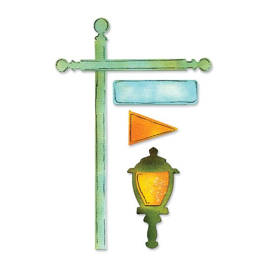 24 - 657792 Cutter Sizzlits banda - Flagpole w/Lantern & Sign - Sizzix