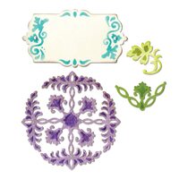 7 - 659071 Set 4 cuttere Thinlits - Ornate Flowers & Tag - Sizzix