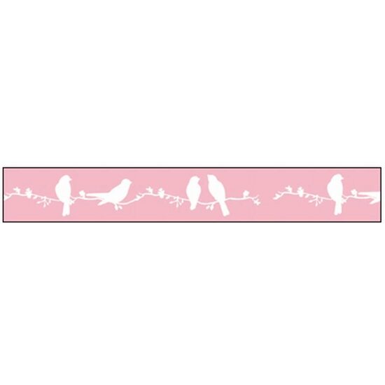 NST011 - Panglica printata 15mm x 5m - Stamperia - Birds on pink background