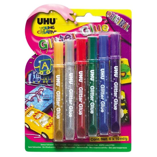 771025-UHU Glitter glue Original-6x10ml-39110