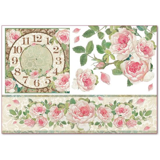 DFS312 - Hartie de orez Stamperia 48x33 cm - clock with roses