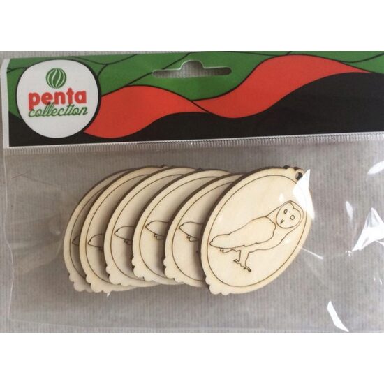 21684 - Set 6 figurine lemn - medalion bufnita 6cm - Pentart