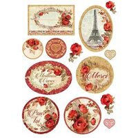 DFSA4137 - Hartie de orez A4 - Stamperia - red roses and frames