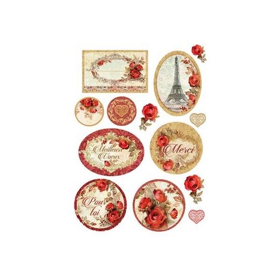 DFSA4137 - Hartie de orez A4 - Stamperia - red roses and frames