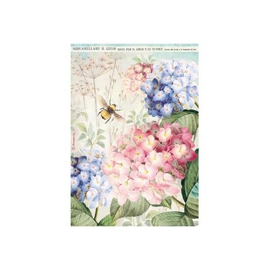 DFSA4182 - Hartie de orez A4 - Hydrangeas and bee - Stamperia