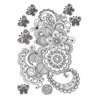 TRN-ARABESQ - Abtibild transferabil pt. textile - arabescuri negre cu fluturi - 21.8x30cm - KI-SIGN