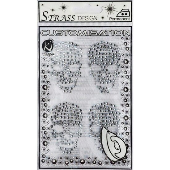 MSM-08 - Ornament cap de mort , transferabil pe textile, din strasuri - 9.5x14.5cm - KI-SIGN