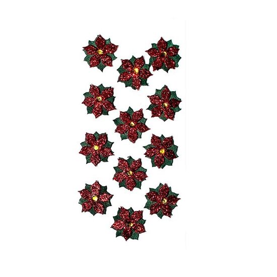 DPNB-002 Set 18 stickere 3D cu glitter Poinsettia- DP CRAFT
